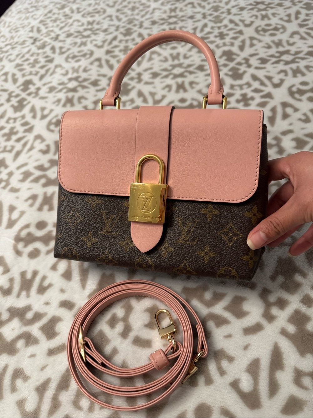 LOUIS VUITTON Monogram Padlock Locky BB Top Handle Crossbody In Rose Poudre